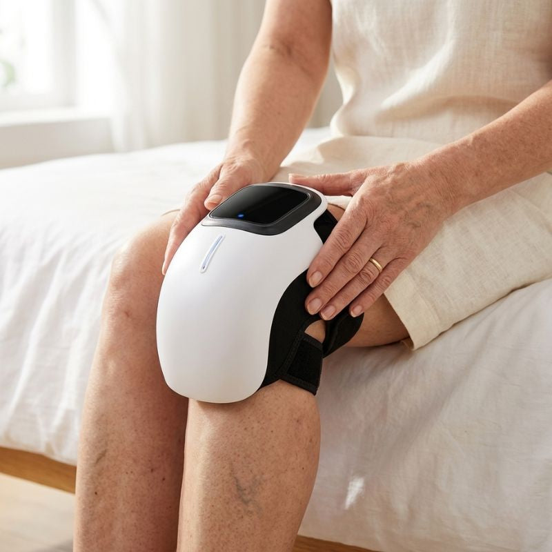 Soma Relief Kniemassagegeraet in Nahaufnahme am Knie